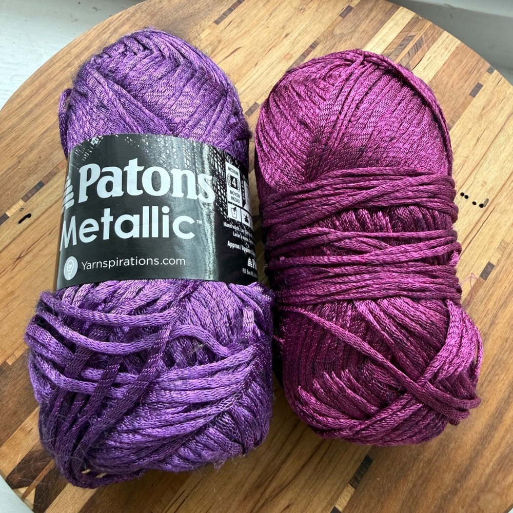 Patons Metallic Yarn Dark Purple 252 Yards Medium 4 244095 2 Balls 6 oz Total